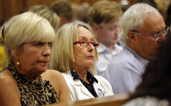 Image: June Steenkamp, mother of murdered model Reeva Steenkamp, listens to the testimony of South African Paralympic athlete Oscar Pistorius