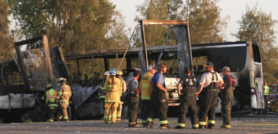 Image: Scene of crash between tractor-trailer and bus near Orland, Calif.