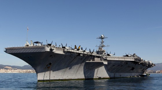 The aircraft carrier USS Harry S. Truman moored in Palma de Mallorca, Majorca, 6 April 2014. One quarter of U.S. tax revenue goes toward the military, according to the annual taxpayer receipt, a breakdown of how those taxes you just paid are being spent.
