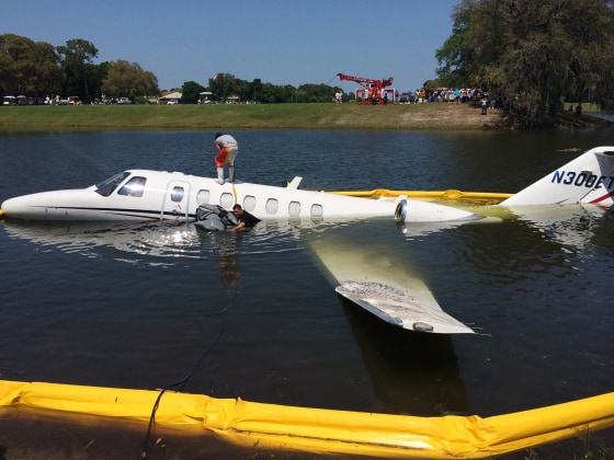 A jet rolled into a pond Saturday morning at the Spruce Creek Fly-In in Volusia County, Fla.