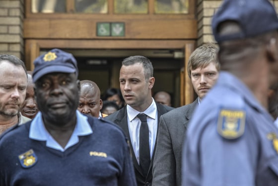 Image: Oscar Pistorius leaves court on Monday.
