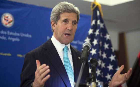 Image: U.S. Secretary of State John Kerry speaks during a news conference in Luanda