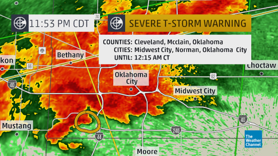 Storm warnings around Oklahoma City.