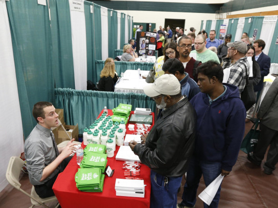 The number of Americans filing new claims for unemployment benefits fell more than expected last week, indicating the labor market was strengthening despite a run-up in applications in prior weeks.