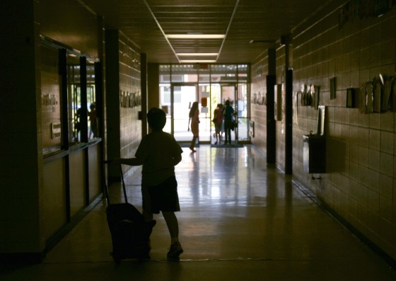 Image: Students walk through the hallways at Charleston Middle School in Charleston, Ark.