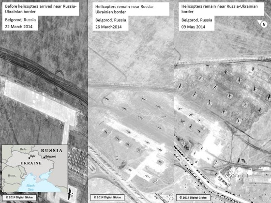 Image: Satellite images said to show Russian troops gathering near the Ukrainian border is seen in this handout released by the U.S. mission to NATO