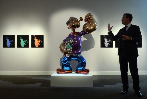 \"Popeye\" by Jeff Koons is on display during a preview of Sotheby's contemporary art sale.