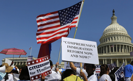 Latino groups rally for comprehensive immigration reform on the West side of Capitol Hill in Washington, April 10, 2013.