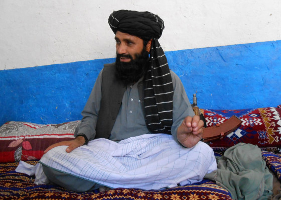 Image: Azam Tariq, a leader of Tehreek-e-Taliban Pakistan, talks with media in North Waziristan
