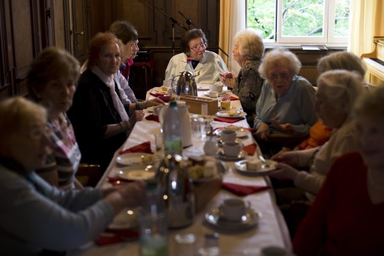 Holocaust survivor Ruth Thorsch, center, gathers with other survivors for tea and cake at Treffpunkt (Meeting Point) in Frankfurt am Main, Germany, on April 30, 2014.