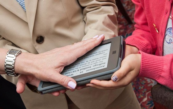 The new U.S. ambassador to Switzerland and Liechtenstein swore her oath Friday on an e-reader.