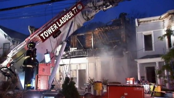 Image: A five-alarm fire at a duplex on Staten Island, New York, early Thursday.