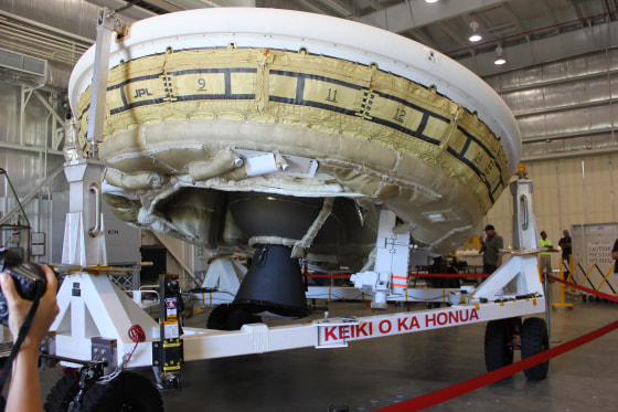 NASA's Low-Density Supersonic Decelerator is waiting for launch at the U.S. Navy's Pacific Missile Range Facility in Kauai, Hawaii. The saucer-shaped test vehicle has been given the name "Keiki O Ka Honua," which is Hawaiian for "Boy From Earth."