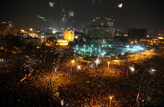Supporters of Egyptian President Abdel-Fattah el-Sissi celebrate his inauguration in Tahrir Square, Cairo, Sunday, Sunday, June 8.