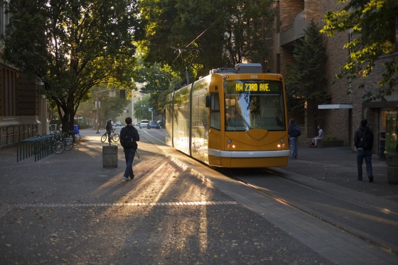 Image: Streetcar traveling through Portland, Oregon.