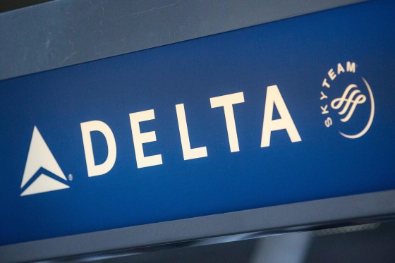 The Delta logo is seen at Kennedy Airport in the Queens borough of New York City.