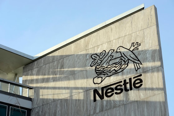 Image: The Nestle logo is photographed at the Nestle headquarter in Vevey, Switzerland
