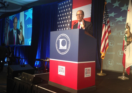 Labor Secretary Tom Perez speaks to the National Association of Latino Elected and Appointed Officials during its 2014 annual conference.