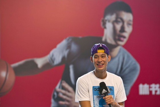 Image: NBA player Jeremy Lin of Los Angeles Lakers attends a promotional event as part of his Asia tour, in Shanghai