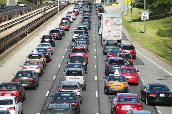 Image: Traffic jams up on the Kennedy Expressway leaving the city for the Memorial Day weekend on May 23 in Chicago, Ill.