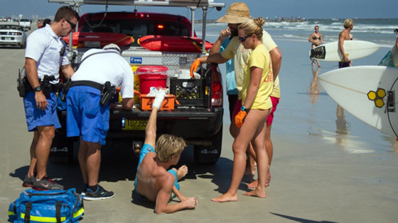 Image: A surfer was bitten on the foot by a shark at New Smyrna Beach on Sunday in Florida.