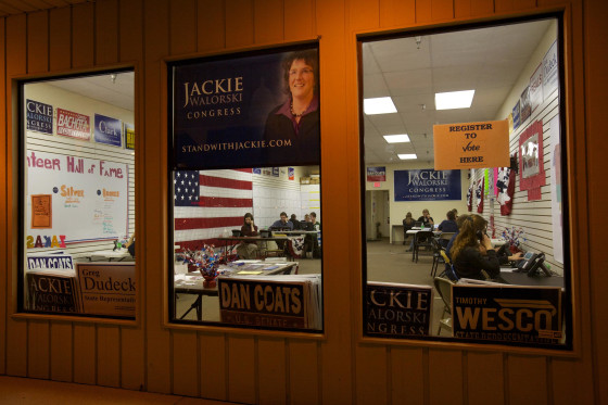 Image: Volunteers working the phones at a campaign office