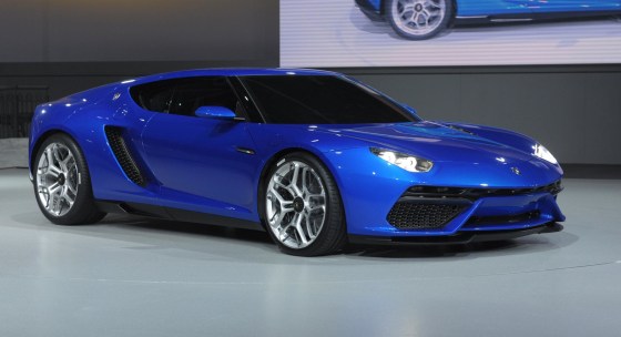 A Lamborghini Asterion is presented at the Volkswagen Group Night show in Paris.