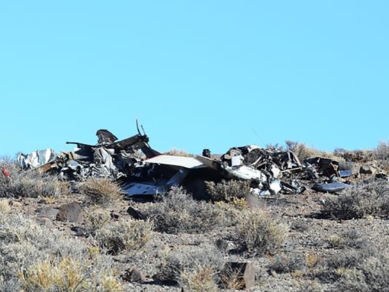 The wreckage of two aircraft after a collision near the town of Yerington, Nevada.