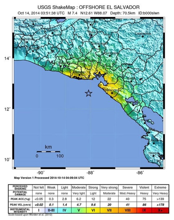 Image: Magnitude 7.3 earthquake off the coast of El Salvador