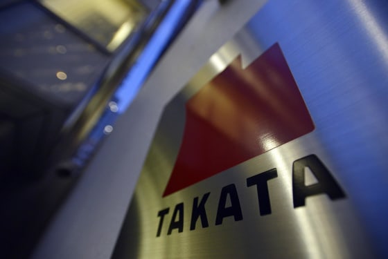 A picture dated 11 April 2013 shows the logo of Japanese auto-parts supplier Takata Corp. at the company Tokyo headquarters in Tokyo, Japan.