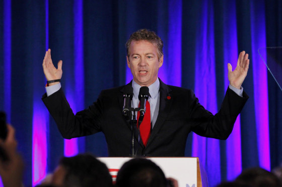 Image: Senator Rand Paul addresses the crowd at U.S. Senate Minority Leader Mitch McConnell's midterm election night rally in Louisville