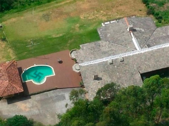 Image: A swastika is seen at the bottom of a swimming pool in Vale do Itajai in Santa Catarina state, Brazil.