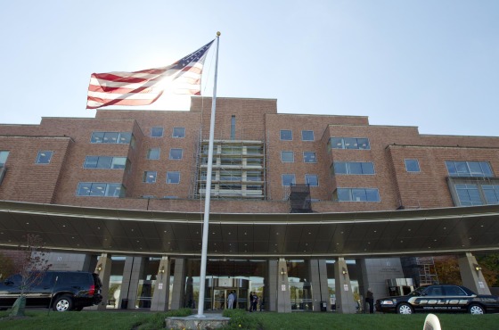 The National Institutes of Health Mark O. Hatfield Clinical Research Center where patients with Ebola are treated is seen here in Bethesda, Md. Friday, Oct. 17, 2014. 
