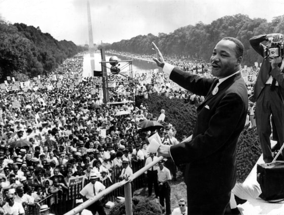 Image: Martin Luther King addresses a large crowd at the Lincoln Memorial for the March on Washington, August 28, 1963.