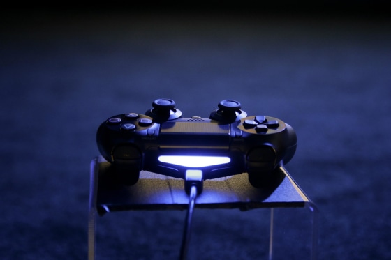 A controller for the new PlayStation 4 on display at the Sony PlayStation E3 media briefing in Los Angeles, on June 10, 2013.
