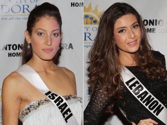 Image: Miss Israel Doron Matalon , left and Miss Lebanon Saly Greige , right, arrive seperately at Solare Garden in preparation for the 63rd Annual Miss Universe Pageant on January 10, 2015 in Doral, Florida.