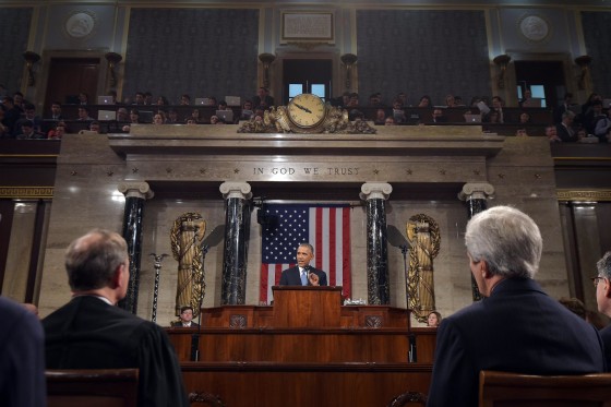 President Barack Obama delivers his State of the Union address to a joint session of Congress on Capitol Hill on Tuesday, Jan. 20, 2015, in Washington. (AP Photo/Mandel Ngan, Pool)