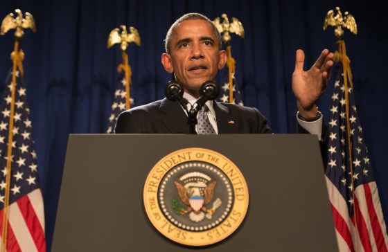 President Barack Obama addresses the House Democratic Caucus in Philadelphia on Thursday.