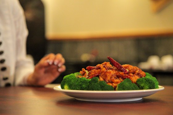 A platter of General Tso's Chicken at a menu photo shoot.