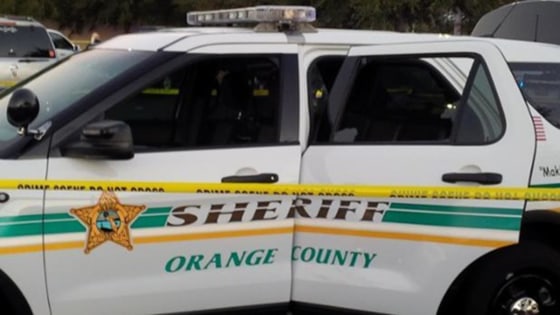 The Orange County, Florida, Sheriff's SUV with bullet holes in it after Sunday's gun battle is seen in this image posted to social media but the sheriff's office.