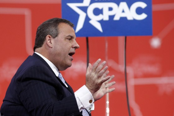 Image: New Jersey Governor Christie speaks while being interviewed onstage at the Conservative Political Action Conference (CPAC) at National Harbor in Maryland