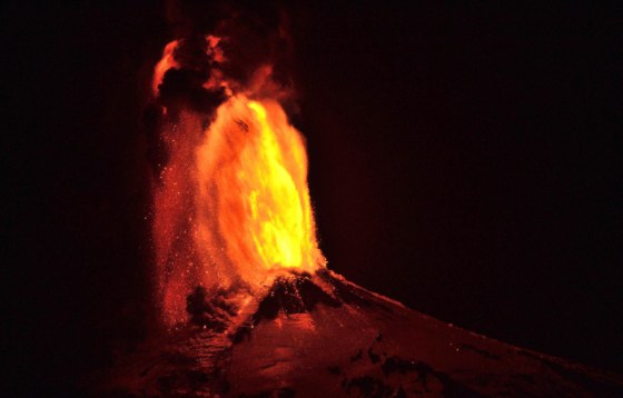 Image: Ash and lava spew from the Villarrica volcano, as seen from Pucon, Chile