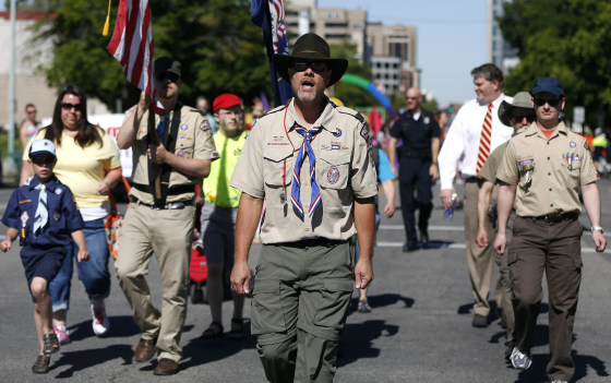 Image: Members of the Boys Scouts of America march in a gay pride parade in Salt Lake City, Utah
