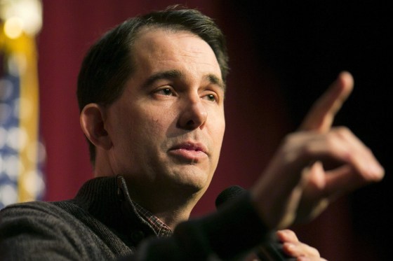 Image: Governor Scott Walker speaks at a Republican organizing meeting in Concord