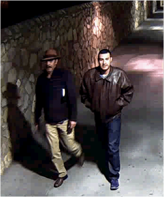 Surveillance photos of Victor Solis and Henry Solis crossing into Juarez, Chihuahua, Mexico, from El Paso, Texas on March 14 at approximately 5:40 a.m
