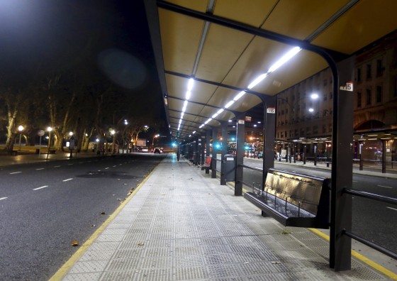Image: An empty bus stop is seen during a one-day nationwide strike in Buenos Aires