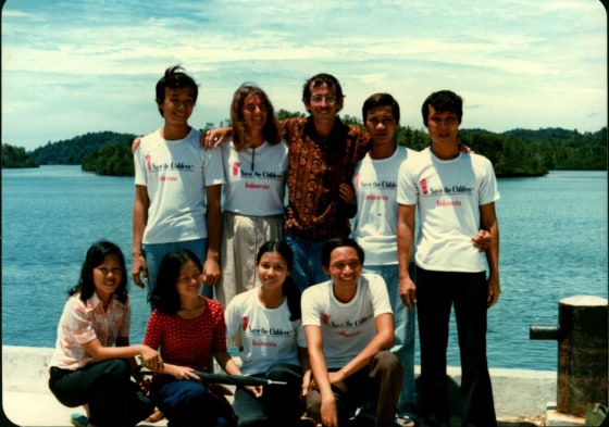 My-Duyen (bottom, second from the right) with others who escaped the war by boat, arriving safely in Indonesia from Vietnam in 1981. 