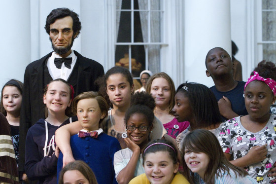 Image: Students with President Lincoln Figure