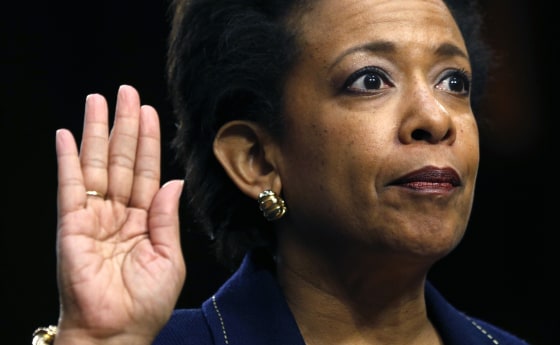 Image: File photo of Loretta Lynch testifying on Capitol Hill in Washington