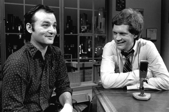 David Letterman at the taping of his first talk-comedy hour "Late Night with David Letterman" with guest Bill Murray, February 1, 1982 in New York.